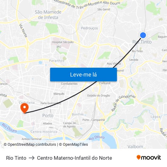 Rio Tinto to Centro Materno-Infantil do Norte map