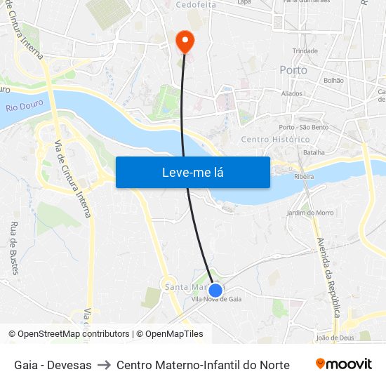 Gaia - Devesas to Centro Materno-Infantil do Norte map