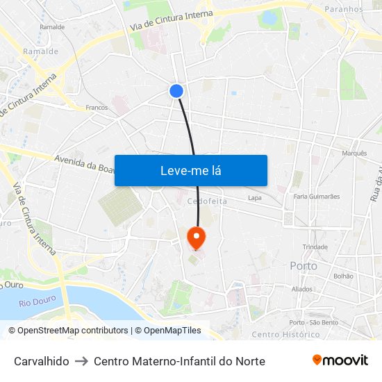 Carvalhido to Centro Materno-Infantil do Norte map
