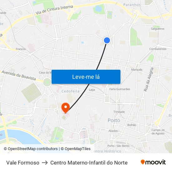 Vale Formoso to Centro Materno-Infantil do Norte map