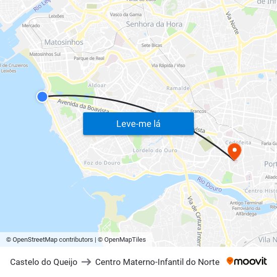 Castelo do Queijo to Centro Materno-Infantil do Norte map
