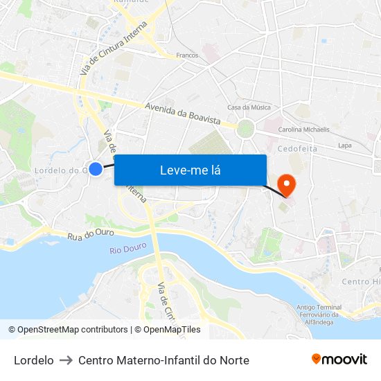 Lordelo to Centro Materno-Infantil do Norte map