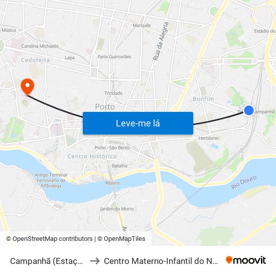 Campanhã (Estação) to Centro Materno-Infantil do Norte map