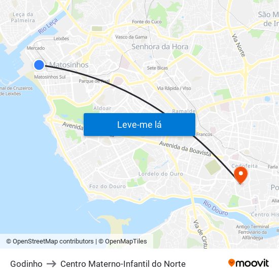 Godinho to Centro Materno-Infantil do Norte map