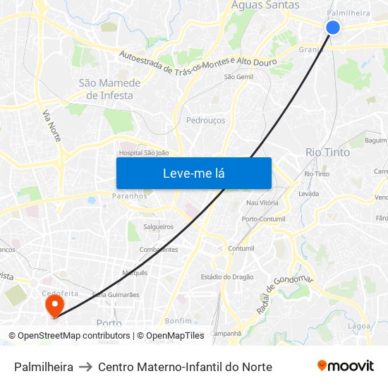 Palmilheira to Centro Materno-Infantil do Norte map