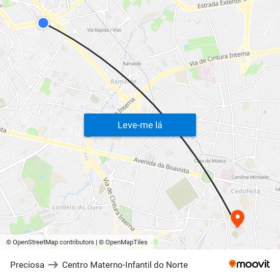 Preciosa to Centro Materno-Infantil do Norte map