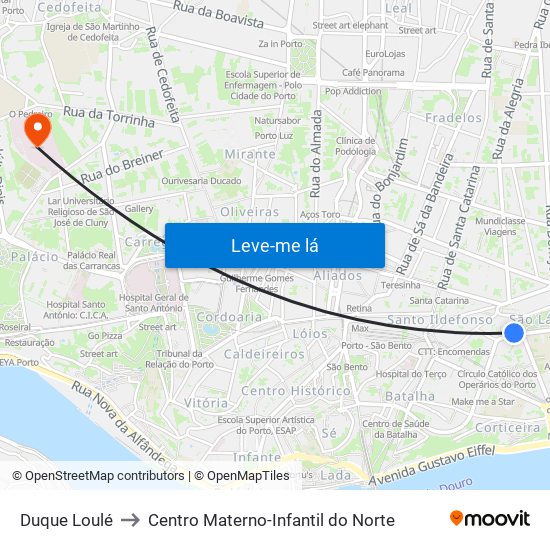 Duque Loulé to Centro Materno-Infantil do Norte map