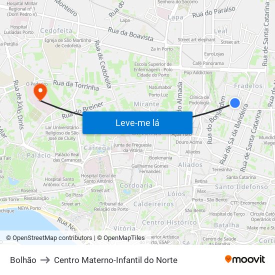 Bolhão to Centro Materno-Infantil do Norte map