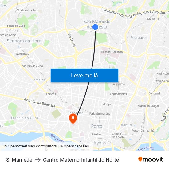 S. Mamede to Centro Materno-Infantil do Norte map