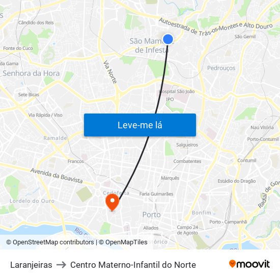 Laranjeiras to Centro Materno-Infantil do Norte map