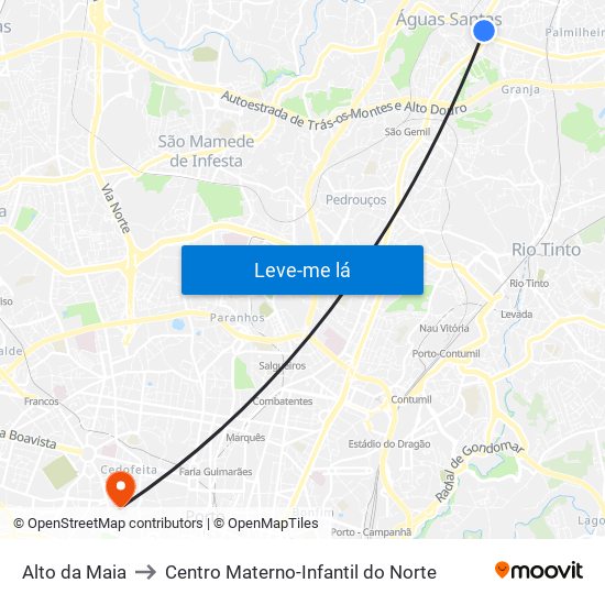Alto da Maia to Centro Materno-Infantil do Norte map