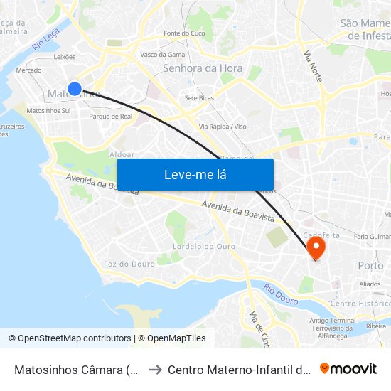 Matosinhos Câmara (Matc1) to Centro Materno-Infantil do Norte map