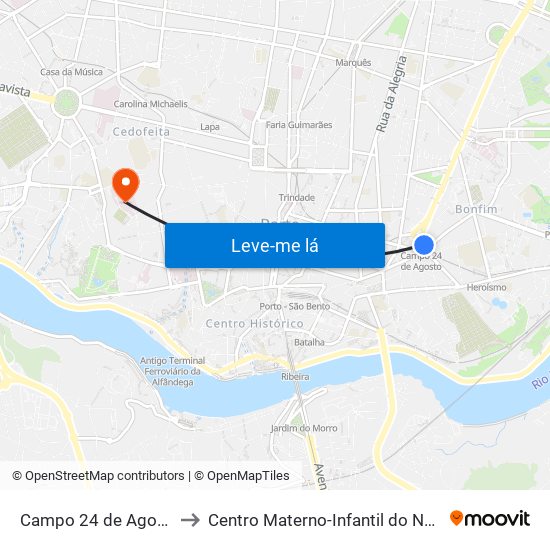 Campo 24 de Agosto to Centro Materno-Infantil do Norte map