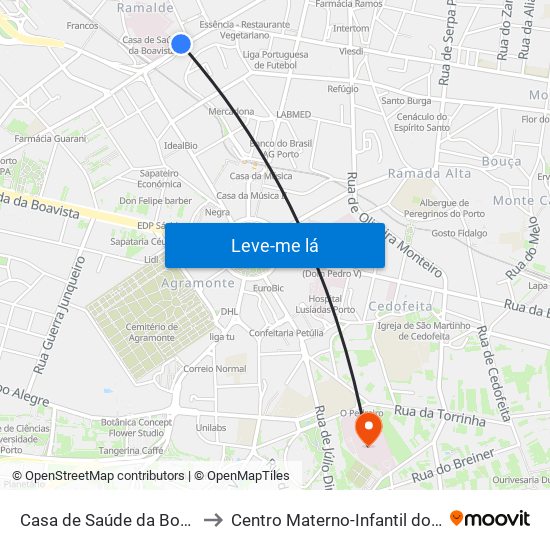 Casa de Saúde da Boavista to Centro Materno-Infantil do Norte map