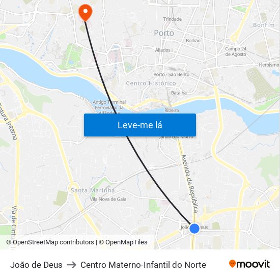 João de Deus to Centro Materno-Infantil do Norte map