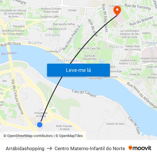 Arrábidashopping to Centro Materno-Infantil do Norte map