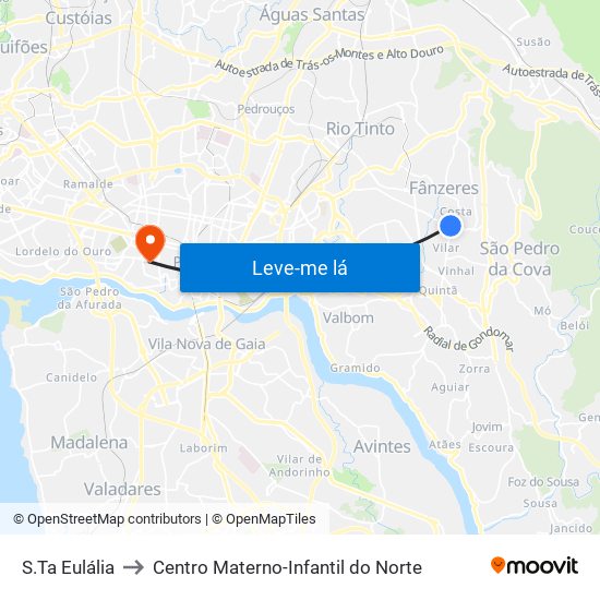 S.Ta Eulália to Centro Materno-Infantil do Norte map