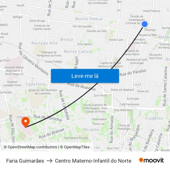 Faria Guimarães to Centro Materno-Infantil do Norte map