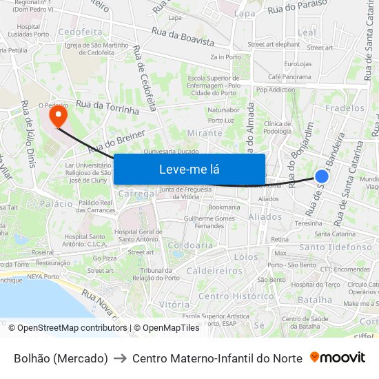 Bolhão (Mercado) to Centro Materno-Infantil do Norte map