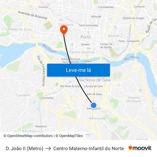 D. João II (Metro) to Centro Materno-Infantil do Norte map