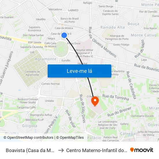 Boavista (Casa da Música) to Centro Materno-Infantil do Norte map