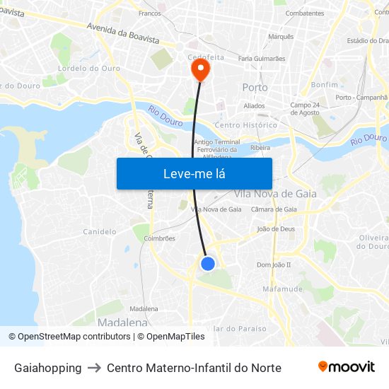 Gaiahopping to Centro Materno-Infantil do Norte map