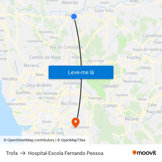 Trofa to Hospital-Escola Fernando Pessoa map