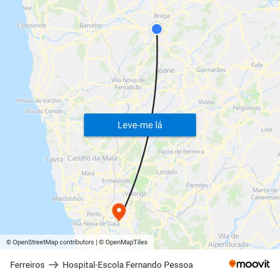 Ferreiros to Hospital-Escola Fernando Pessoa map