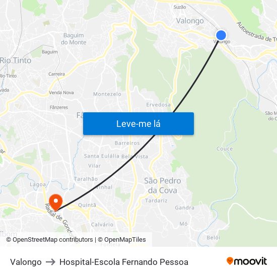 Valongo to Hospital-Escola Fernando Pessoa map