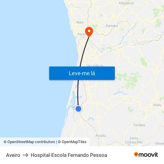 Aveiro to Hospital-Escola Fernando Pessoa map