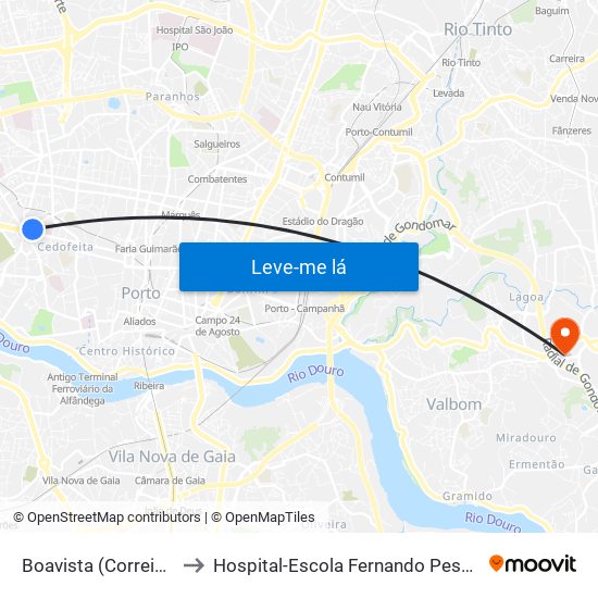 Boavista (Correios) to Hospital-Escola Fernando Pessoa map