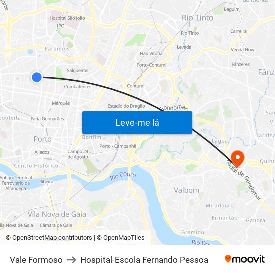 Vale Formoso to Hospital-Escola Fernando Pessoa map