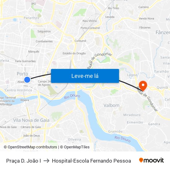 Praça D. João I to Hospital-Escola Fernando Pessoa map