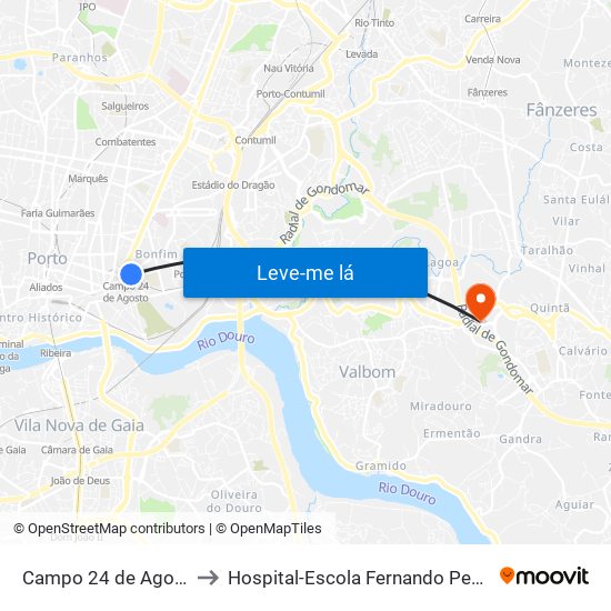 Campo 24 de Agosto to Hospital-Escola Fernando Pessoa map