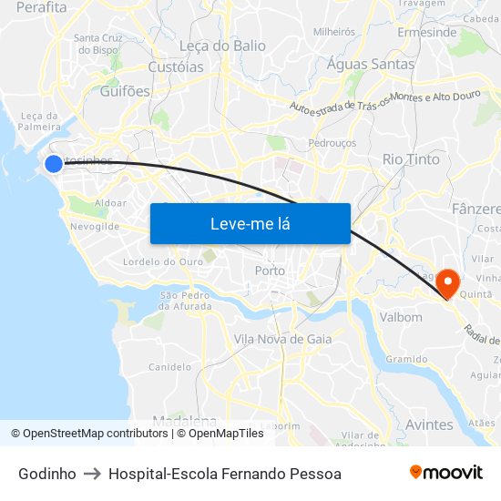 Godinho to Hospital-Escola Fernando Pessoa map