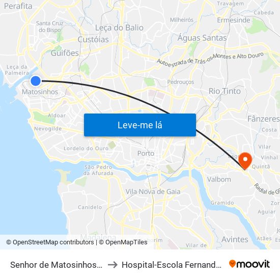 Senhor de Matosinhos (Metro) to Hospital-Escola Fernando Pessoa map