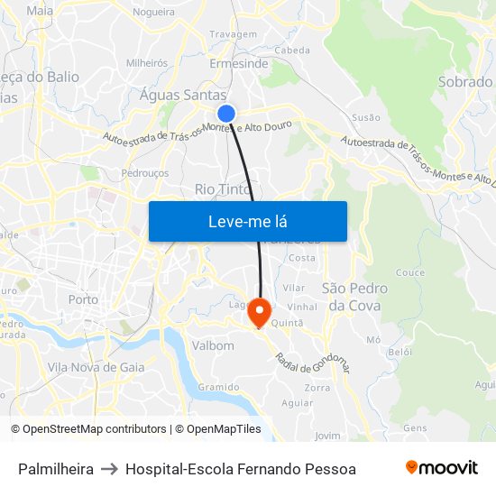 Palmilheira to Hospital-Escola Fernando Pessoa map