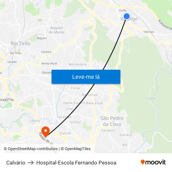 Calvário to Hospital-Escola Fernando Pessoa map