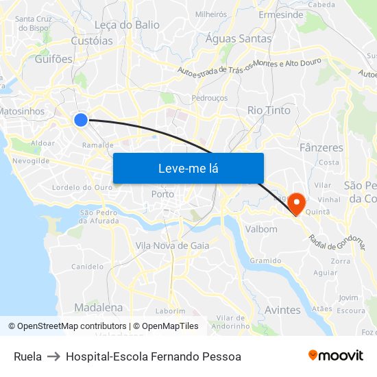 Ruela to Hospital-Escola Fernando Pessoa map