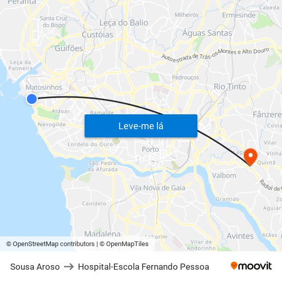 Sousa Aroso to Hospital-Escola Fernando Pessoa map
