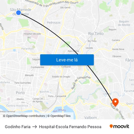 Godinho Faria to Hospital-Escola Fernando Pessoa map