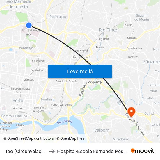 Ipo (Circunvalação) to Hospital-Escola Fernando Pessoa map