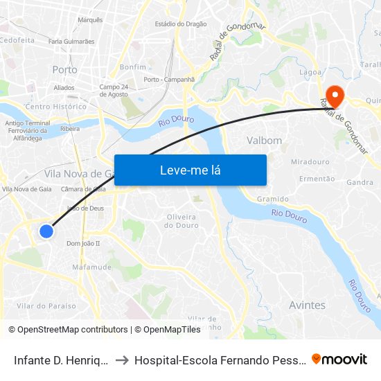 Infante D. Henrique to Hospital-Escola Fernando Pessoa map