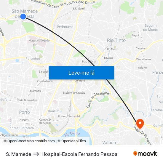 S. Mamede to Hospital-Escola Fernando Pessoa map