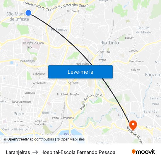 Laranjeiras to Hospital-Escola Fernando Pessoa map