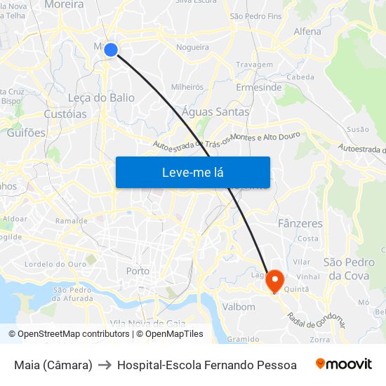 Maia (Câmara) to Hospital-Escola Fernando Pessoa map