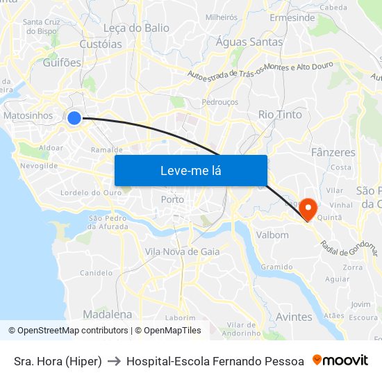 Sra. Hora (Hiper) to Hospital-Escola Fernando Pessoa map