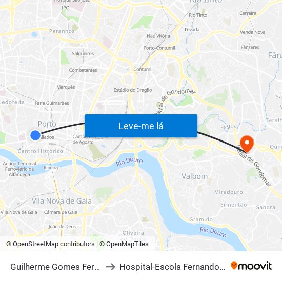 Guilherme Gomes Fernandes to Hospital-Escola Fernando Pessoa map