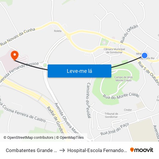 Combatentes Grande Guerra to Hospital-Escola Fernando Pessoa map
