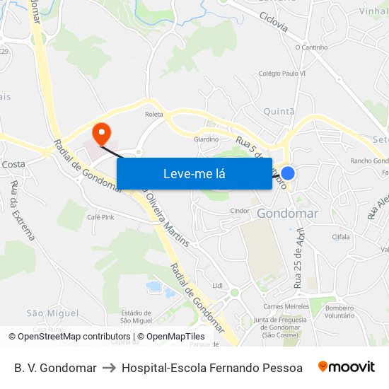 B. V. Gondomar to Hospital-Escola Fernando Pessoa map